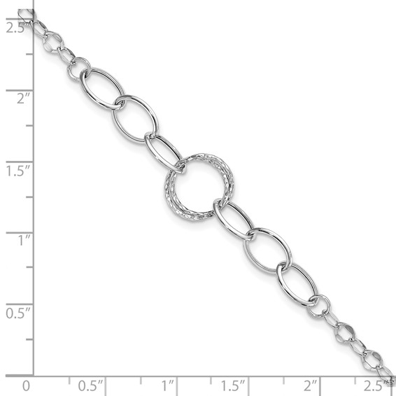 14k White Gold Polished and Textured Fancy Link 8 inch Bracelet