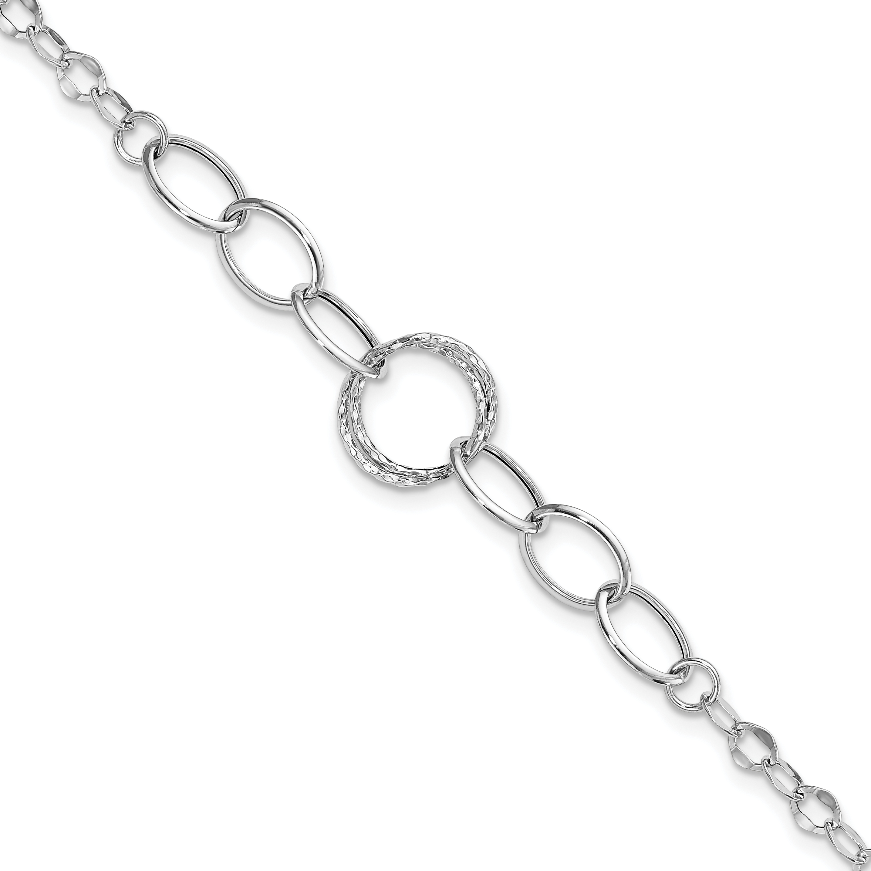 14k White Gold Polished and Textured Fancy Link 8 inch Bracelet (SF2131-8)