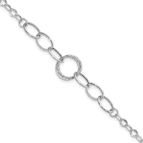 14K White Gold Polished and Textured Fancy Link Bracelet, 8"