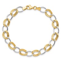 14K Two-Tone Polished 8mm Fancy Open Curb Link Bracelet, 7.5" view 4