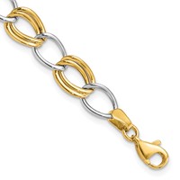 14K Two-Tone Polished 8mm Fancy Open Curb Link Bracelet, 7.5" view 1