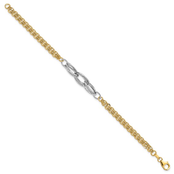 14k Two-tone Polished Diamond-cut 7mm Fancy Link 7.5 inch Bracelet