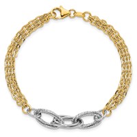 14K Two-tone Polished Diamond-cut 7mm Fancy Link Bracelet, 7.5" view 4