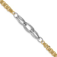 14K Two-tone Polished Diamond-cut 7mm Fancy Link Bracelet, 7.5" view 1