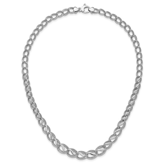 14K White Gold Polished Satin Diamond-cut Graduated 17 inch Necklace