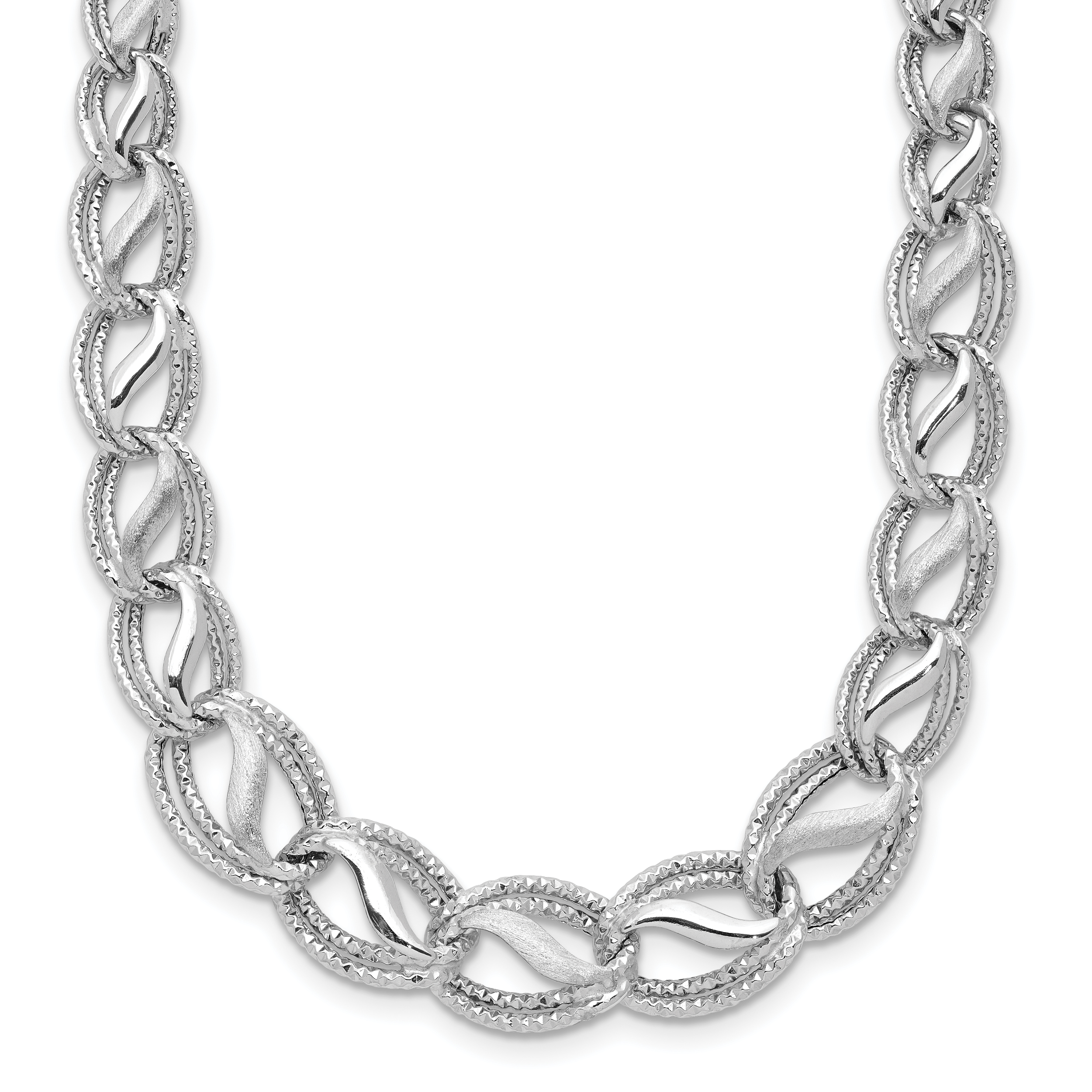 14K White Gold Polished Satin Diamond-cut Graduated 17 inch Necklace (SF2169-17)
