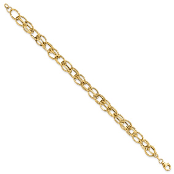 14k Gold Polished Textured Fancy Link Bracelet