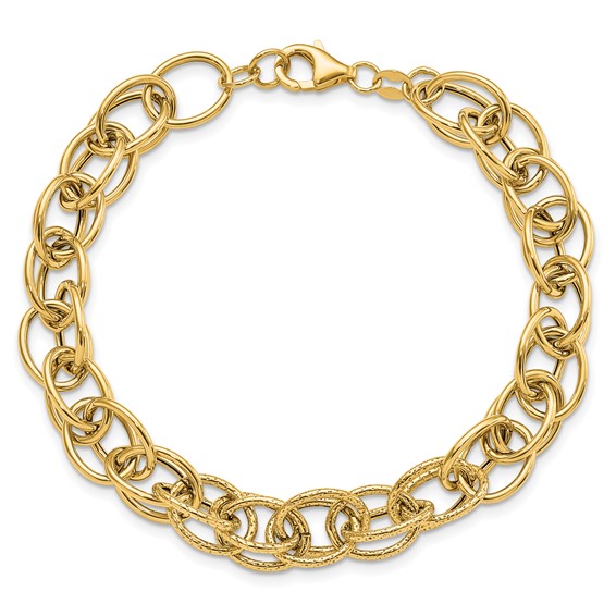 14k Gold Polished Textured Fancy Link Bracelet