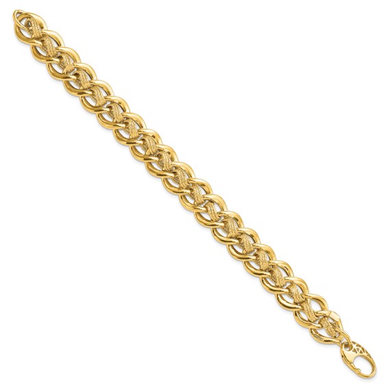 14k Polished and Textured 15mm Fancy Link 8 inch Bracelet