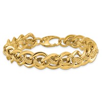 14K Yellow Gold Polished and Textured 15mm Fancy Link Bracelet, 8" view 3