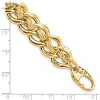 14K Yellow Gold Polished and Textured 15mm Fancy Link Bracelet, 8" view 4