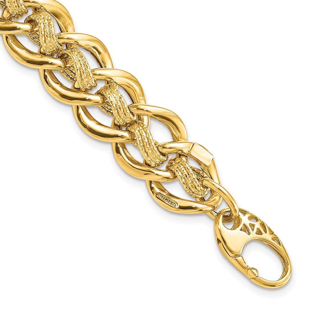 14k Polished and Textured 15mm Fancy Link 8 inch Bracelet (SF2176-8)