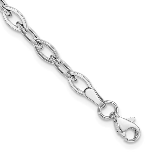 14K White Gold Polished Fancy Oval Link Bracelet, 7.5"