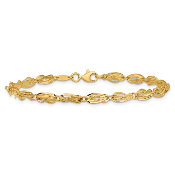 14K Polished Fancy Twisted Oval Link 7.75 inch Bracelet