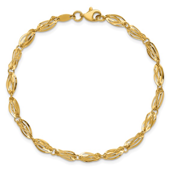 14K Polished Fancy Twisted Oval Link 7.75 inch Bracelet