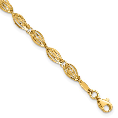 14K Yellow Gold Polished Fancy Twisted Oval Link Bracelet, 7.75"