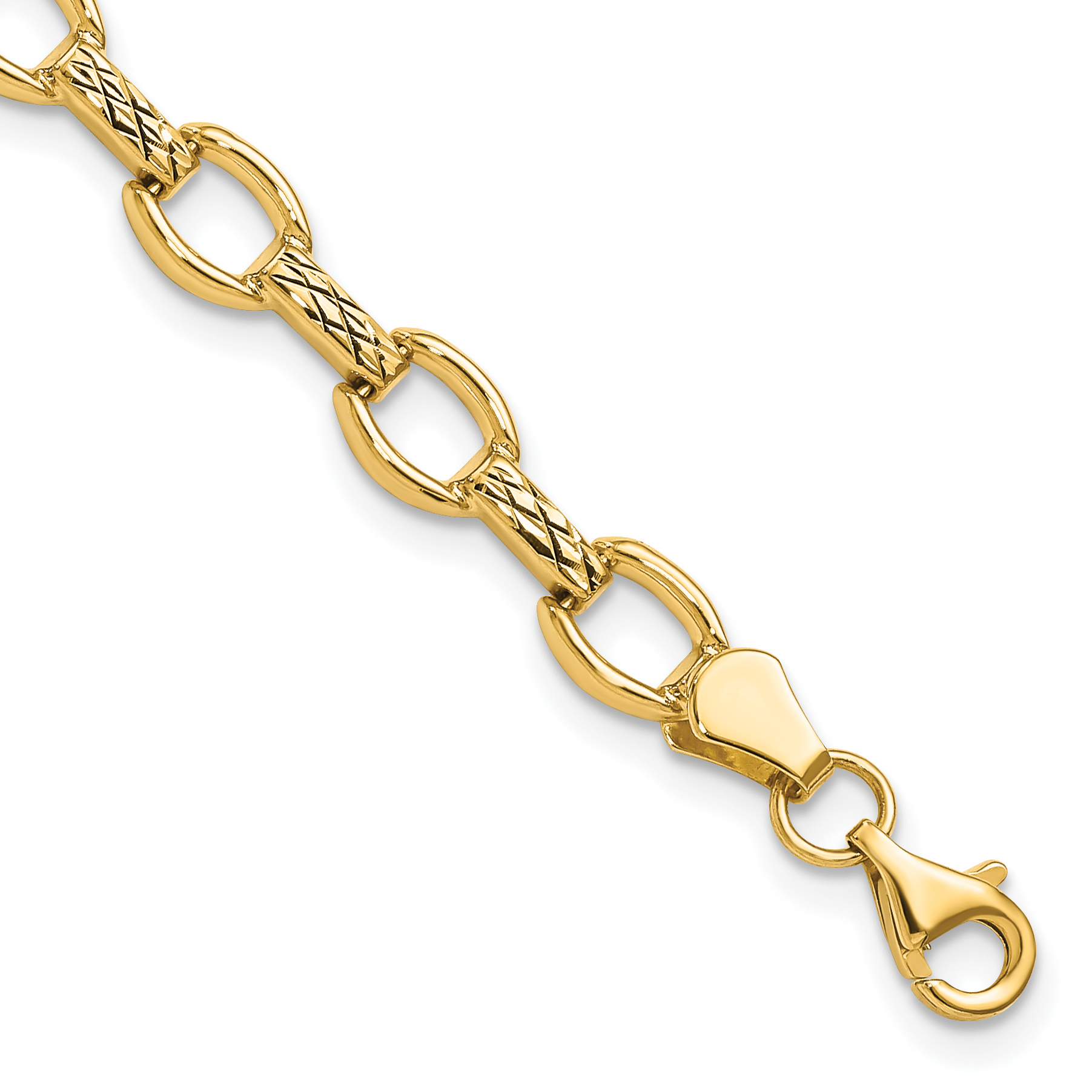 14k Polished Diamond-cut 7mm Fancy Link 7 inch Bracelet (SF2206-7)