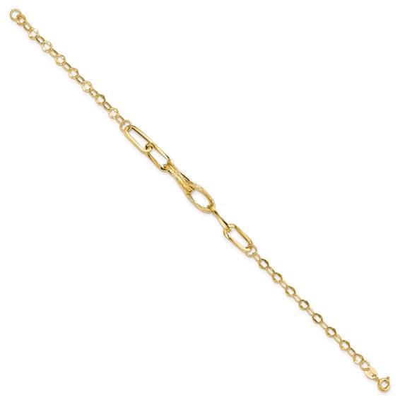 14k Polished Textured Fancy Link 7.75 inch Bracelet