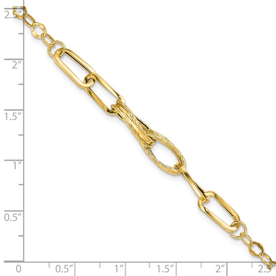 14k Polished Textured Fancy Link 7.75 inch Bracelet
