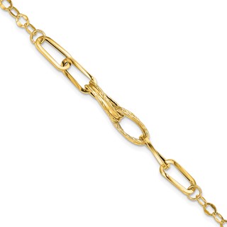 14k Polished Textured Fancy Link 7.75 inch Bracelet