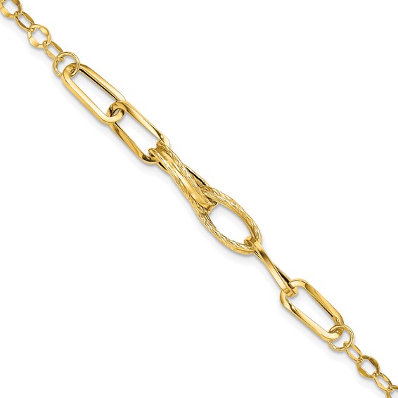 14k Polished Textured Fancy Link 7.75 inch Bracelet