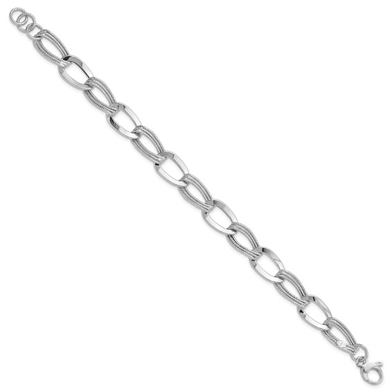 14k White Gold Polished and Textured 11mm Fancy Link 8 inch Bracelet