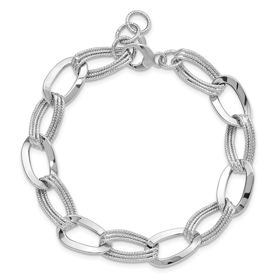 14k White Gold Polished and Textured 11mm Fancy Link 8 inch Bracelet