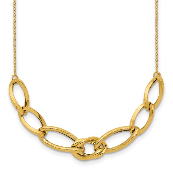 14k Polished and Textured Fancy Link 17.5 inch Necklace