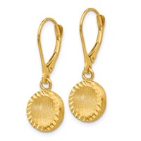14K Brushed and Polished Diamond-cut Circle Dangle Leverback Earrings view 2