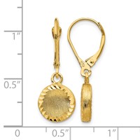 14K Brushed and Polished Diamond-cut Circle Dangle Leverback Earrings view 4