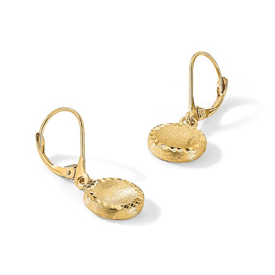 14k Brushed and Polished Diamond-cut Circle Dangle Leverback Earrings