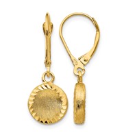 14K Brushed and Polished Diamond-cut Circle Dangle Leverback Earrings view 1