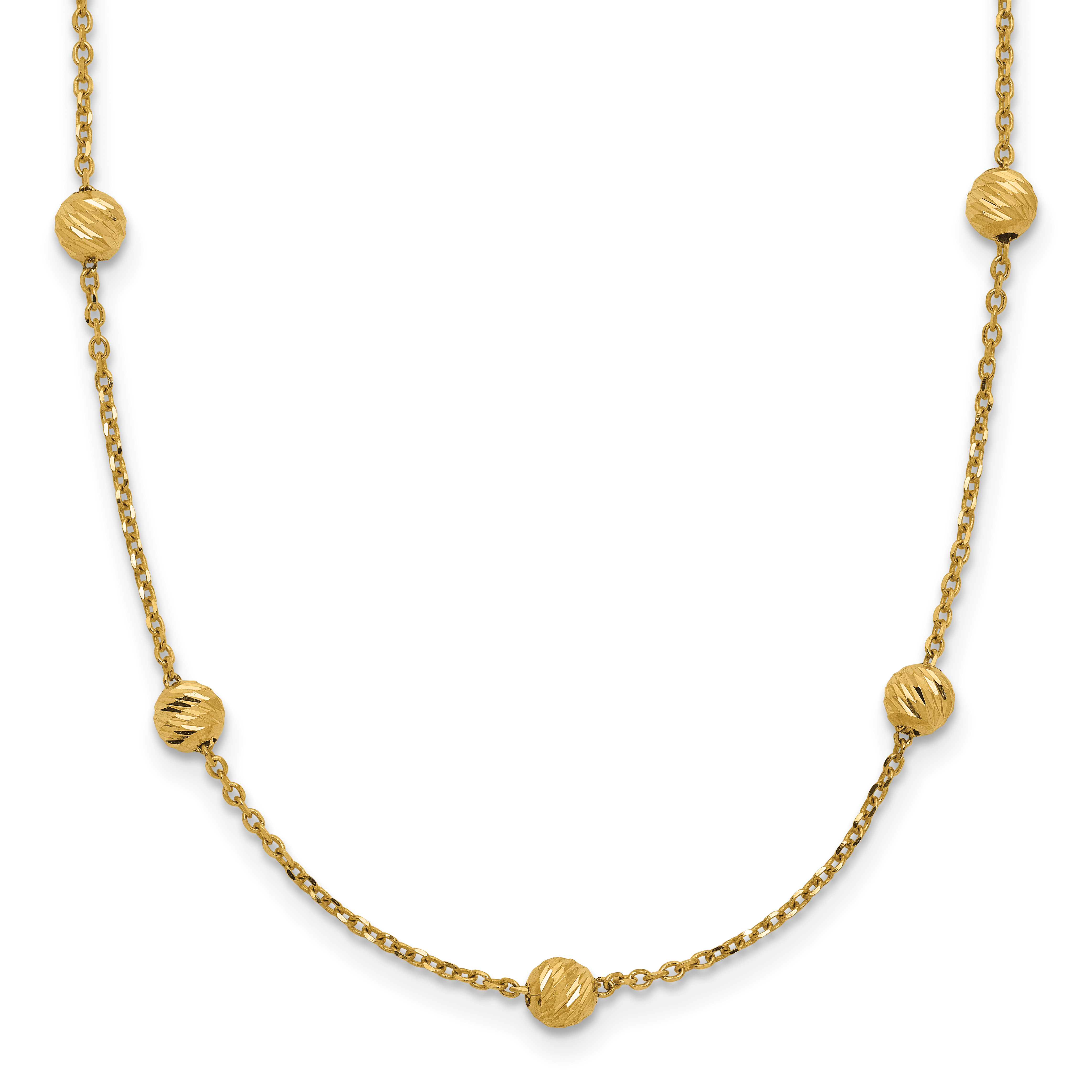14K Diamond-cut Beads 17 inch Station Necklace (SF2243-17)