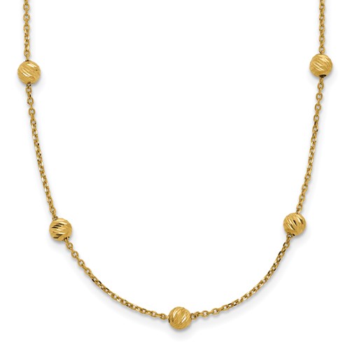 14K Yellow Gold Diamond-cut Beads Station Necklace, 17"