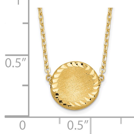 14k Brushed and Polished Diamond-cut Circle Pendant 18 inch Necklace
