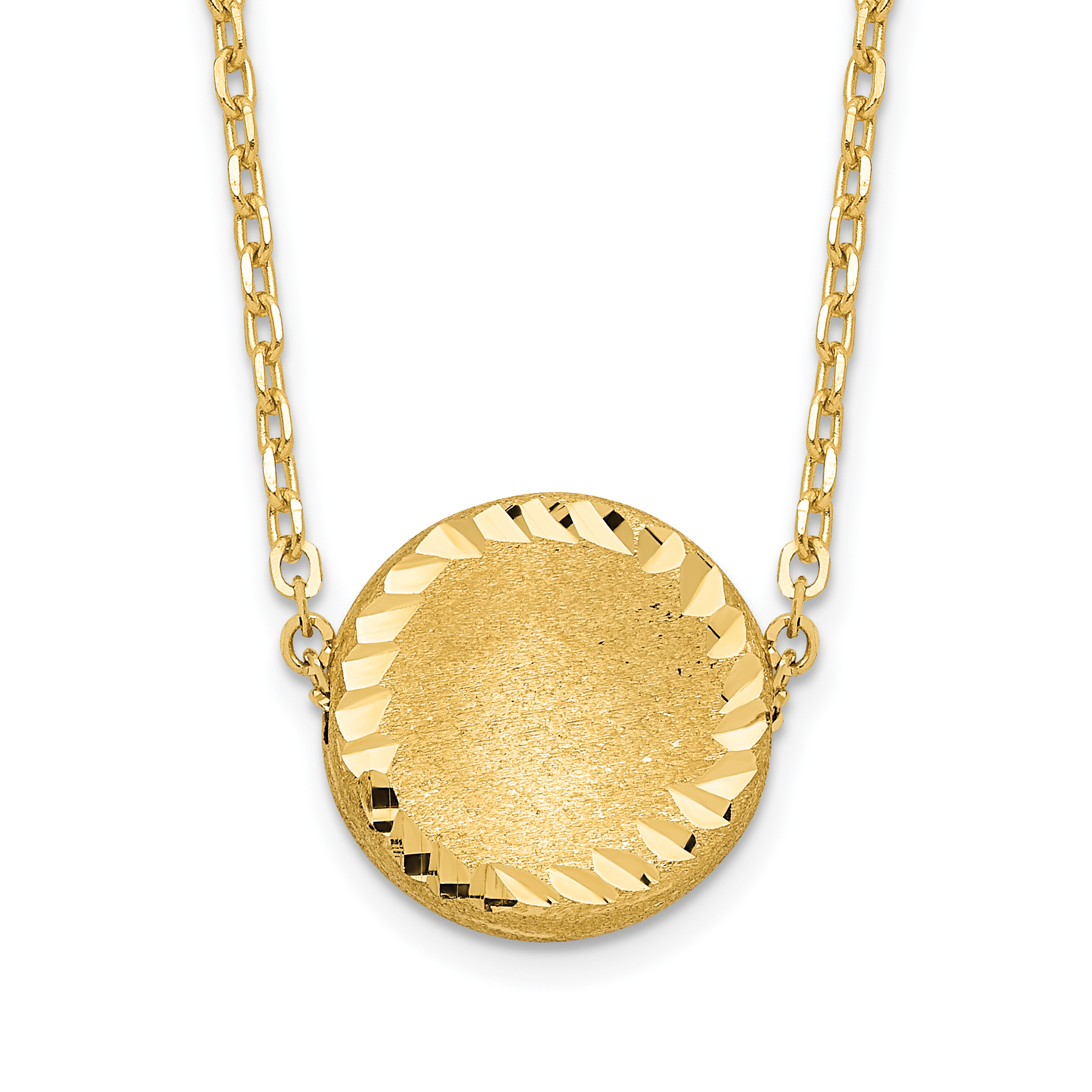 14k Brushed and Polished Diamond-cut Circle Pendant 18 inch Necklace (SF2247-18)