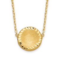 14K Yellow Gold Brushed and Polished Diamond-cut Circle Pendant Necklace, 18" view 1
