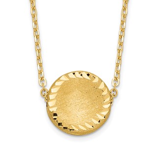 14k Brushed and Polished Diamond-cut Circle Pendant 18 inch Necklace