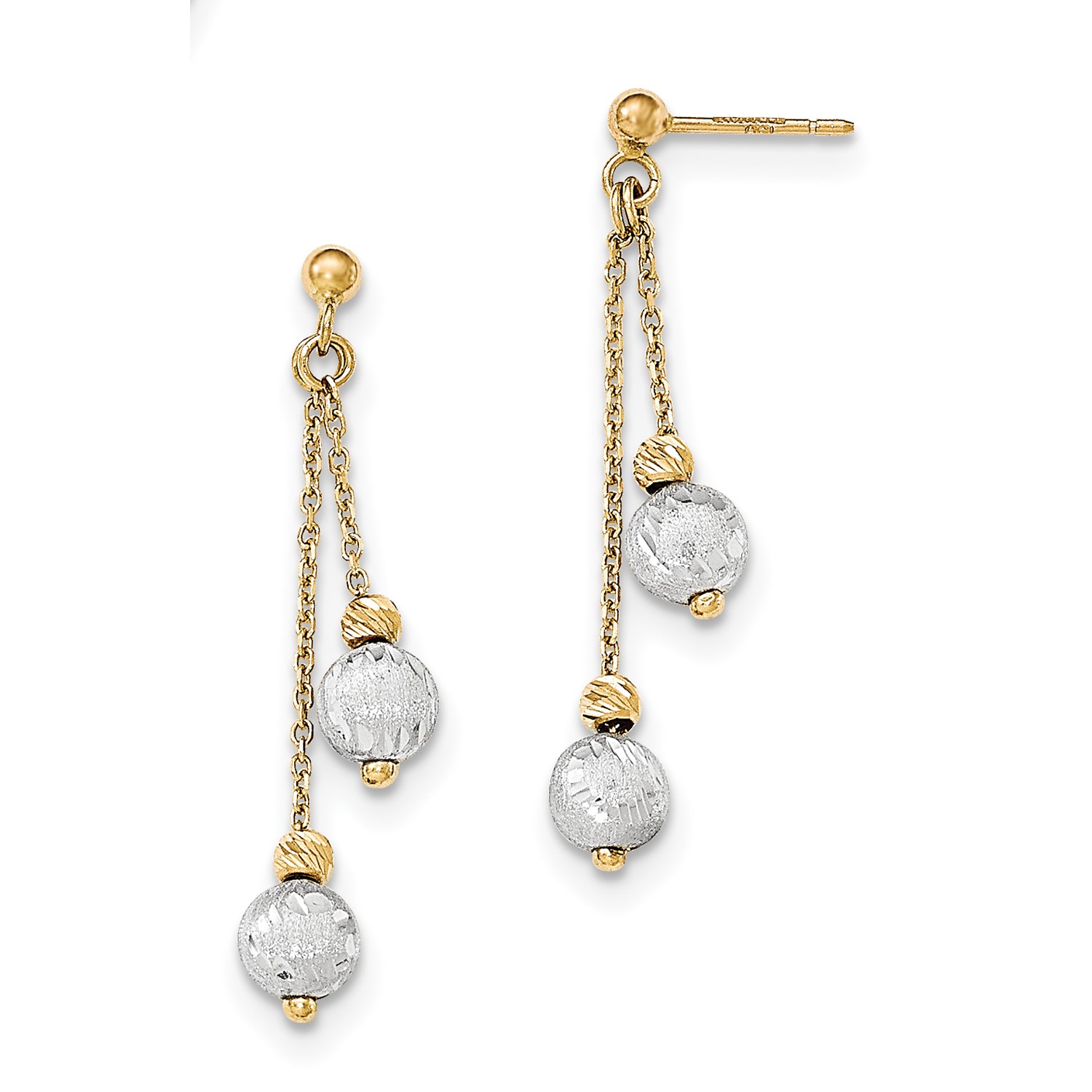 14k Two Tone gold Brushed Polished DC Beaded Dangle Earrings (1.6IN x 0.4IN) 14k Two Tone gold Brushed Polished DC Beaded Dangle Earrings (1.6IN x 0.4IN)