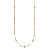 14K Tri-color Polished Diamond-cut Beads Station Necklace, 18" view 2