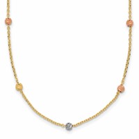 14K Tri-color Polished Diamond-cut Beads Station Necklace, 18" view 1