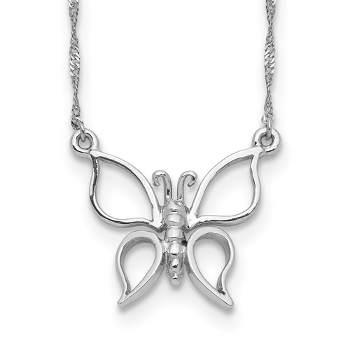 14K White Gold Polished Open Butterfly Necklace, 17"