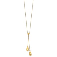 14K Yellow Gold Polished Two Puffed Teardrop Beads Lariat Necklace, 18" view 2