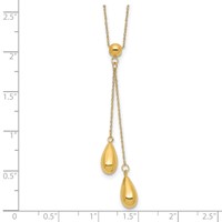 14K Yellow Gold Polished Two Puffed Teardrop Beads Lariat Necklace, 18" view 3