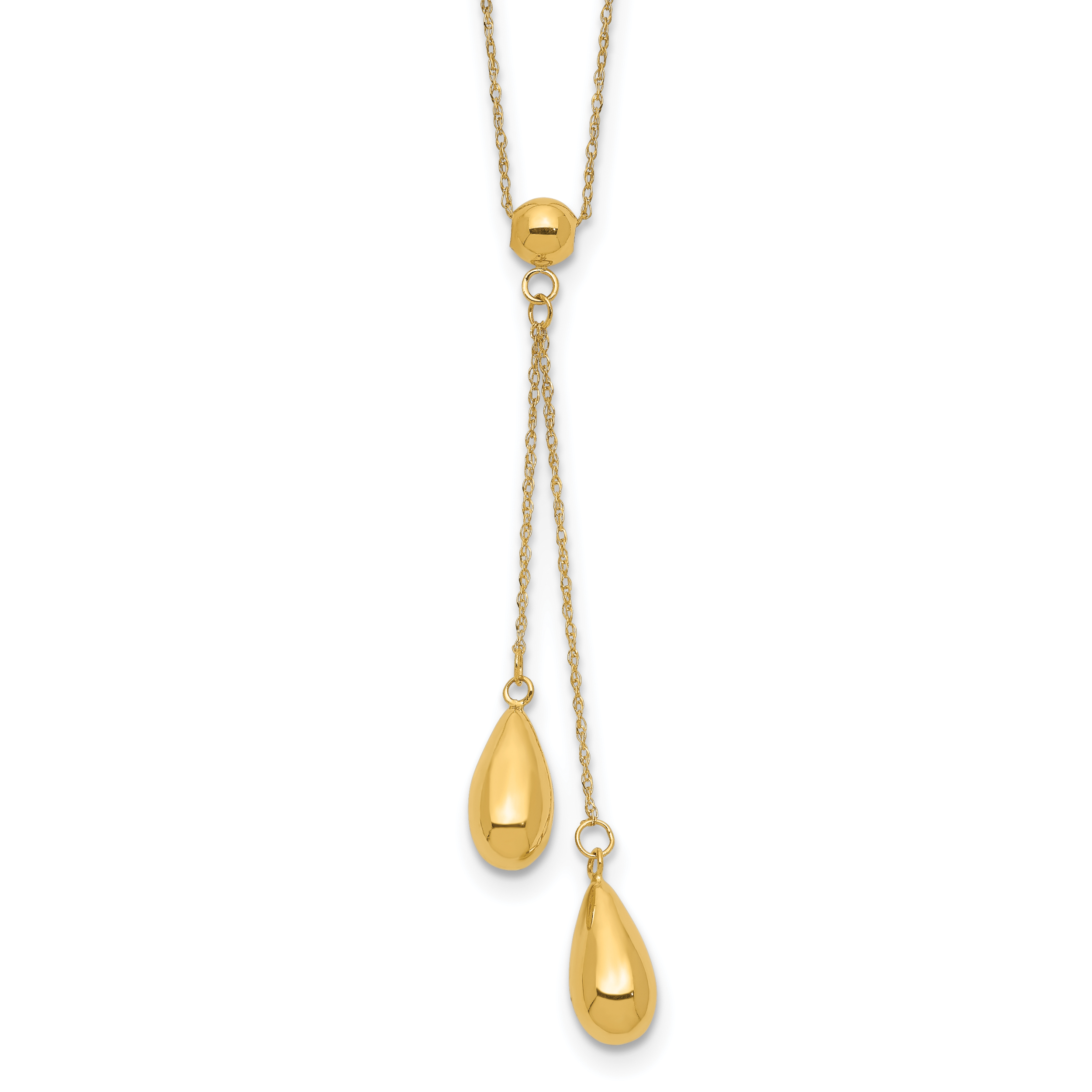 14k Polished Two Puffed Teardrop Beads 18 inch Lariat Necklace (SF2280-18)