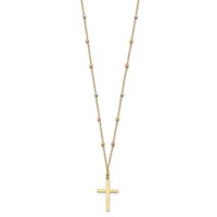 14K Tri-color Mirror Beaded Chain Necklace with Polished Cross Pendant, 18" view 2