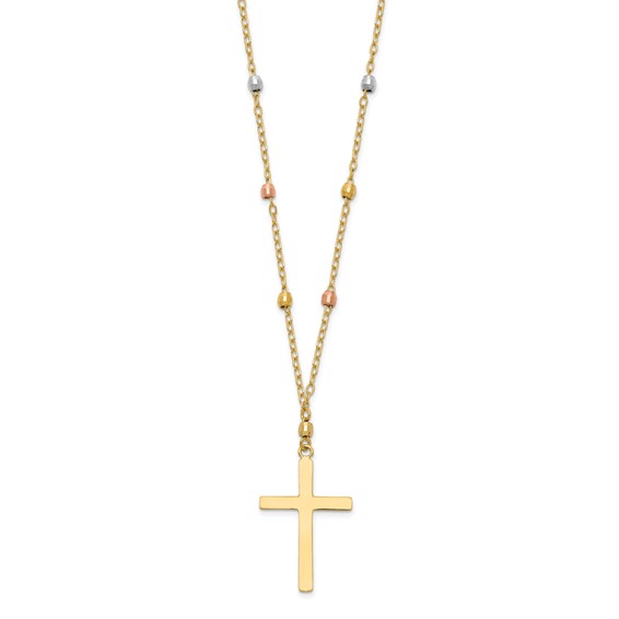 Gold Diamond-cut Beads Cross Necklace