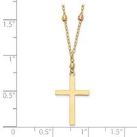 14K Tri-color Mirror Beaded Chain Necklace with Polished Cross Pendant, 18" view 3