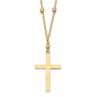 Gold Diamond-cut Beads Cross Necklace