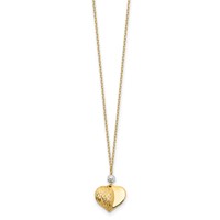 14K Two Tone Polished Diamond-cut Puffed Heart and Bead Pendant Necklace, 18" view 2